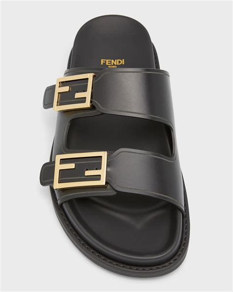 fendi f buckle leather slide sandals|Fendi slide sandals sale.